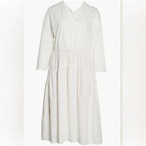 Vince (NWT) White Tiered Double V-Neck Cotton Long Sleeve Dress-Size 2X